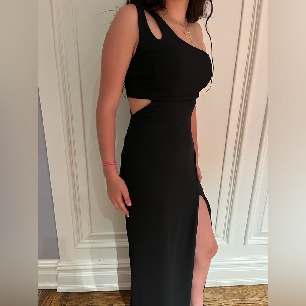 Black maxi with slit coctail/prom  dress